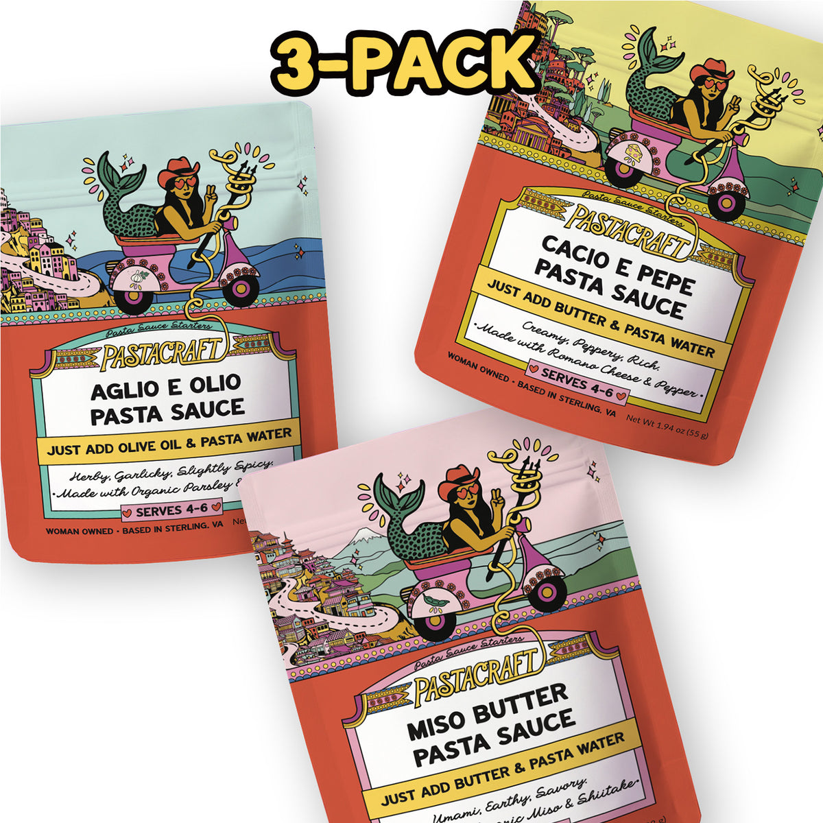 Pasta Sauce 3-Pack: Cacio e Pepe, Miso Butter & Aglio e Olio