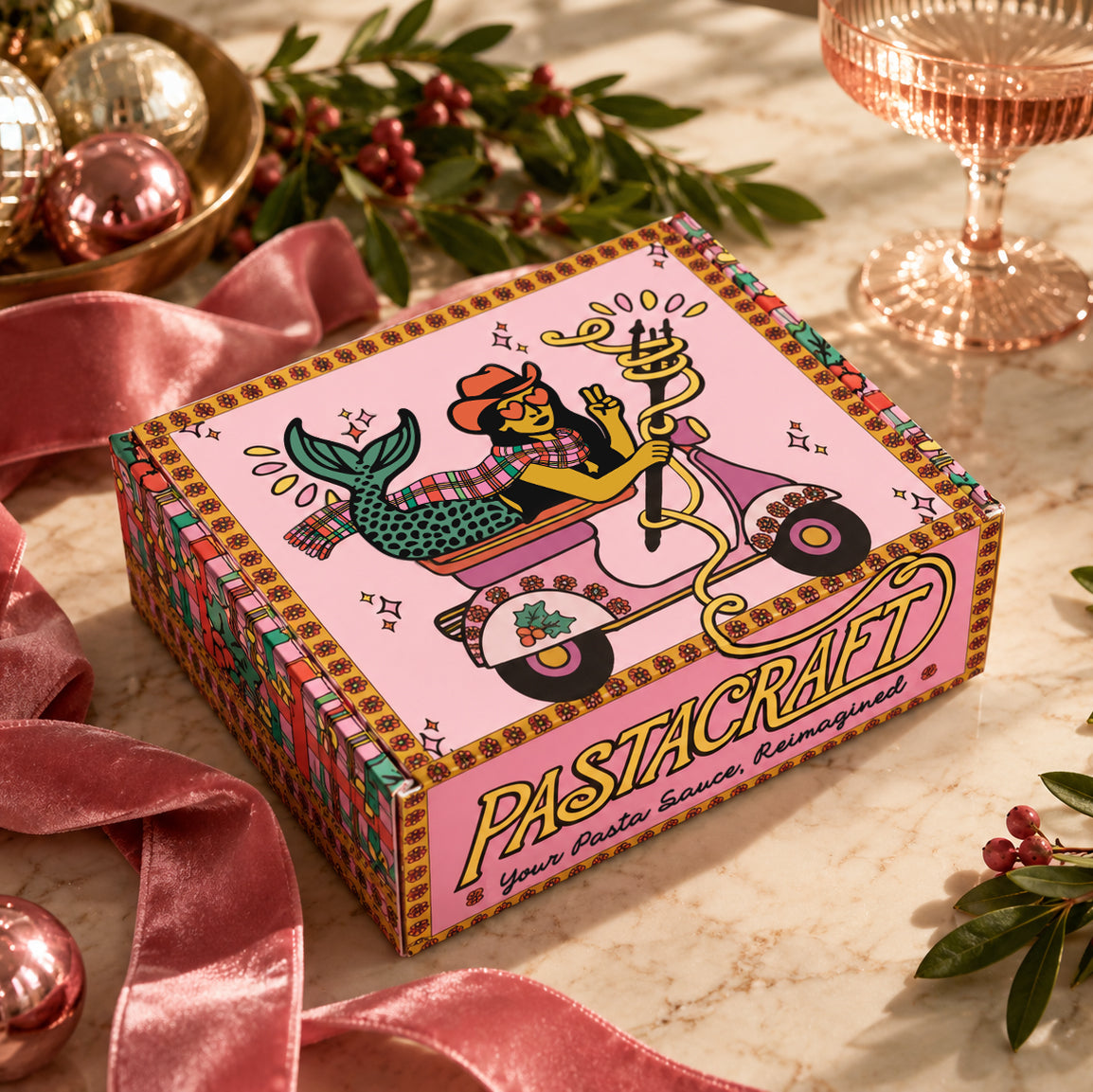 Pastacraft holiday gift box with Cacio e Pepe, Miso Butter and Aglio e Olio pasta sauce starters